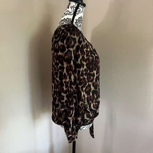 CeCe Animal Print Tie Side Top Blouse - Tan Black Red - Picture 4 of 8